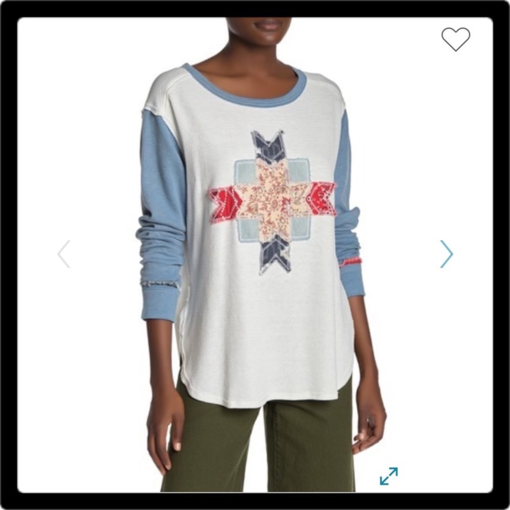 Free People Long Sleeve Tee - Blue and White